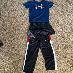 Under armour top and shorts with Nike pants